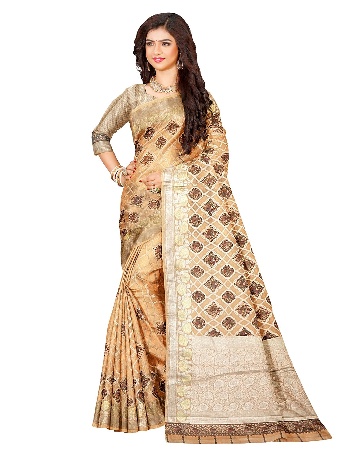 Handpainted Madhubani Peach colour Saree on Banarasi Chanderi